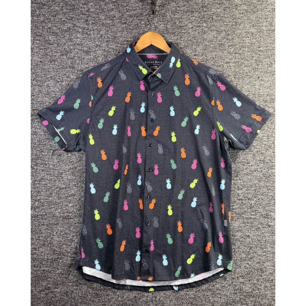 Stone Rose Mens 2XL Pineapple Print Short Sleeve Button Down Shirt MDPT221-411